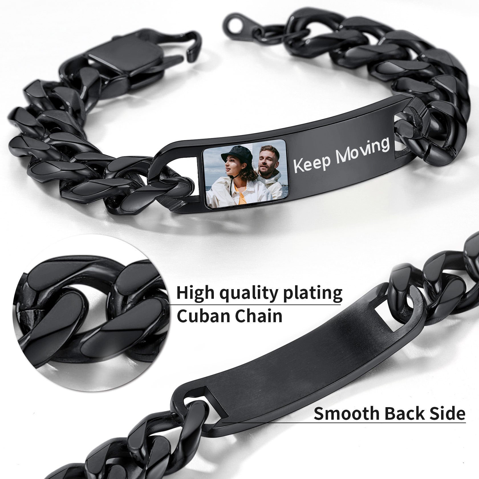 Photo Cuban Chain Bracelet with Keep Moving Text