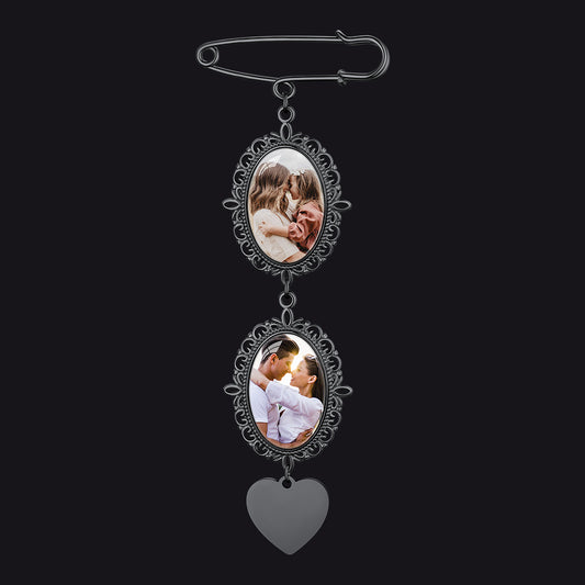 Customized 1-3 Pictures Memorial Pins Boutonniere for Wedding/Funeral Pinimg