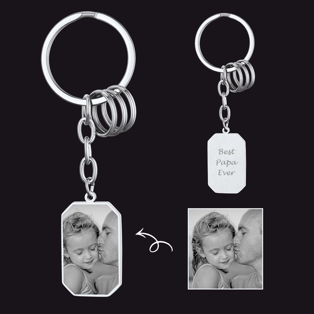 Customized Picture Dog Tag Keychain with Photo for Men Gift For Dad