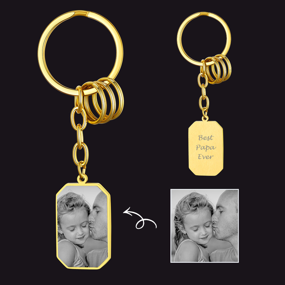 Customized Picture Dog Tag Keychain with Photo for Men gold