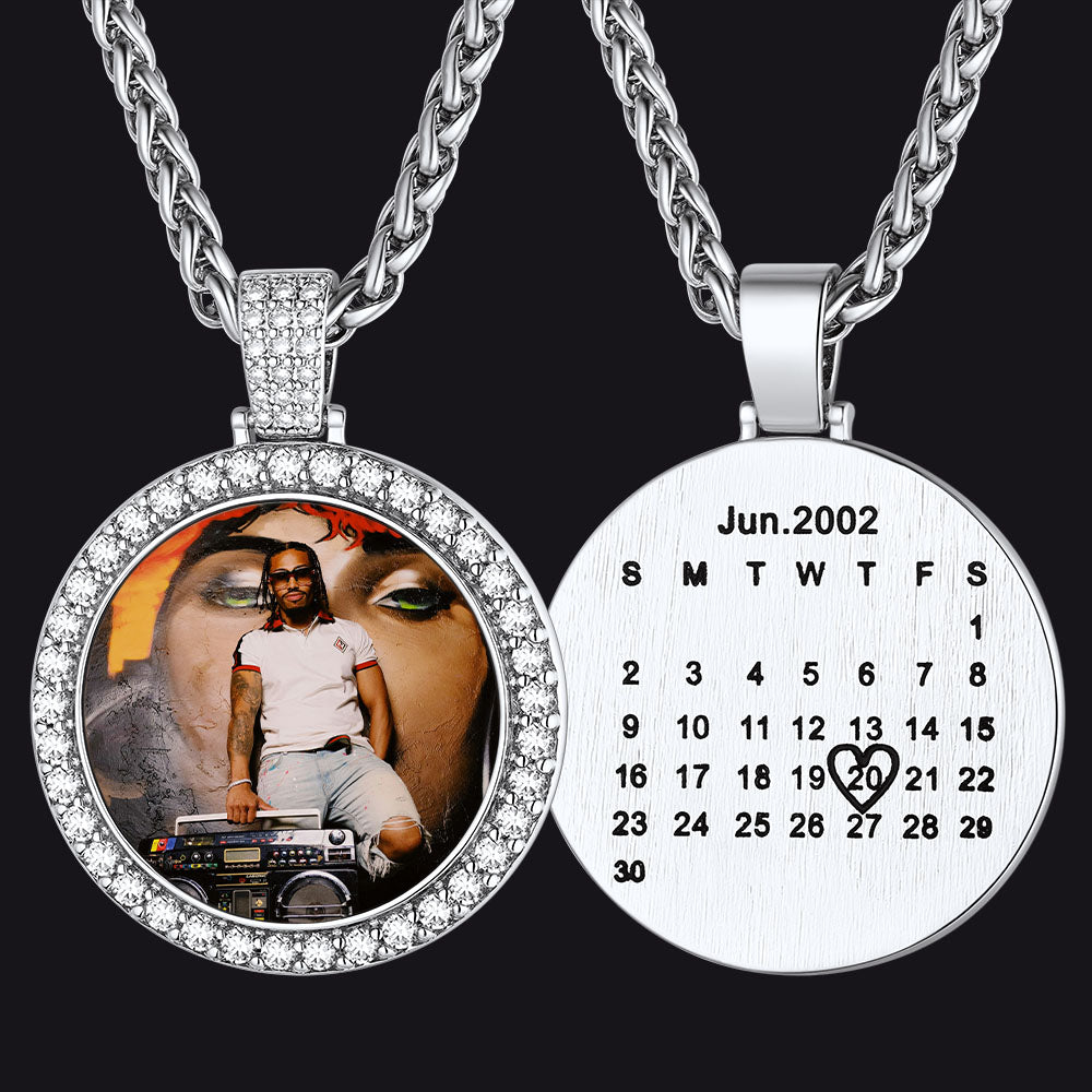 Custom photo circle necklace, personalized with photo and calendar date
