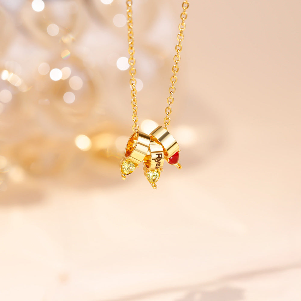 Customized Names Heart Birthstone Necklace