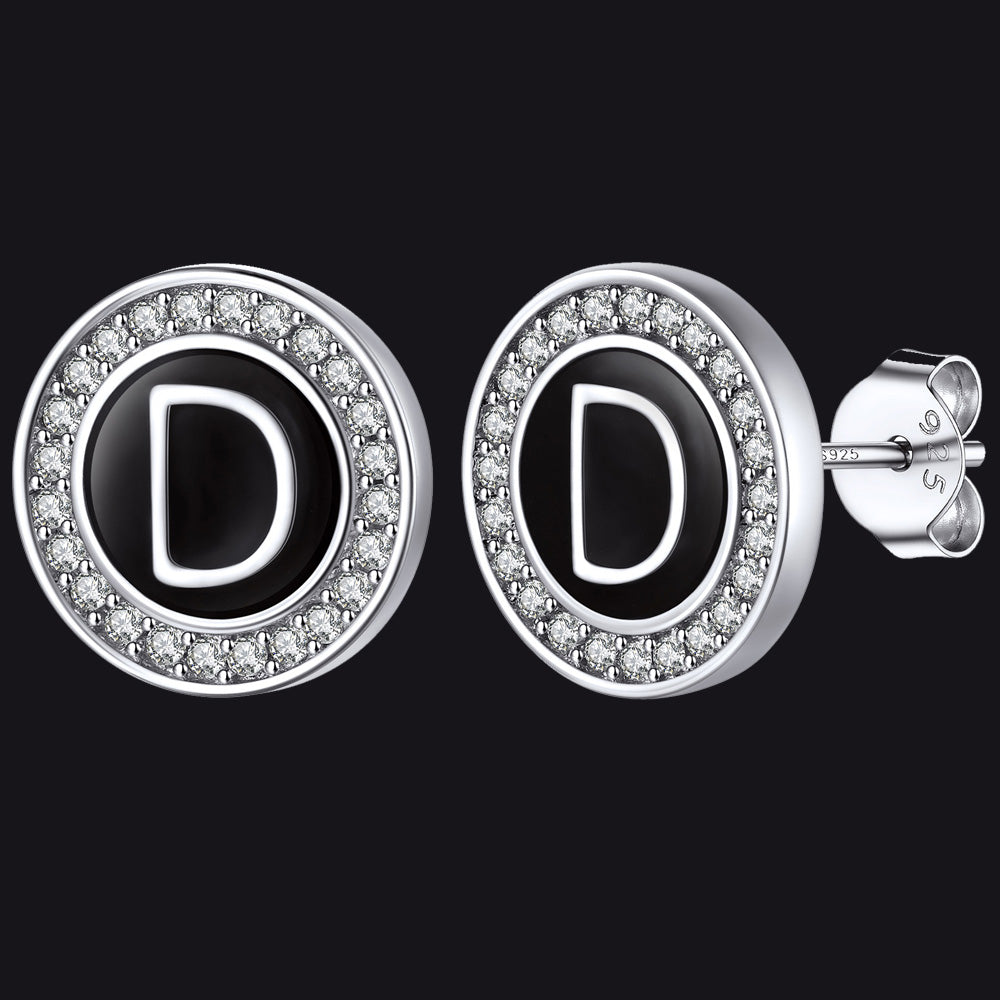 A-Z Initial Letter CZ Sterling Silver Stud Earrings FaithHeart