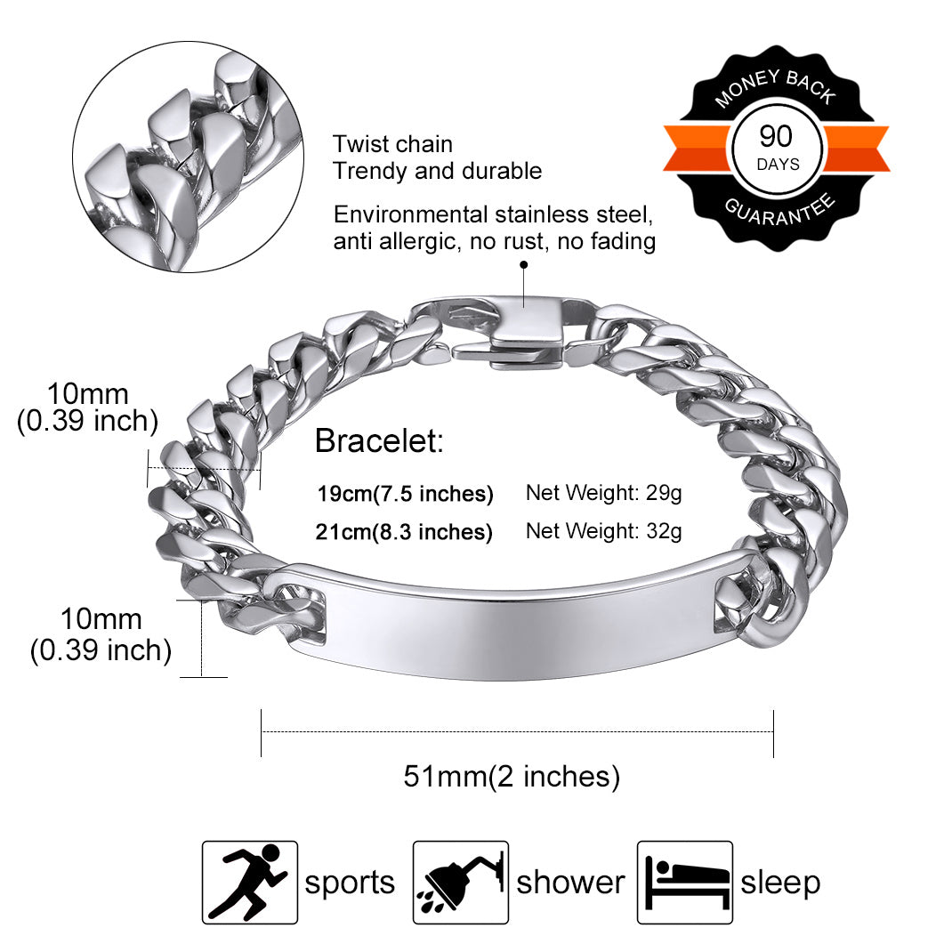 Stainless steel Cuban link bracelet details, couple gift