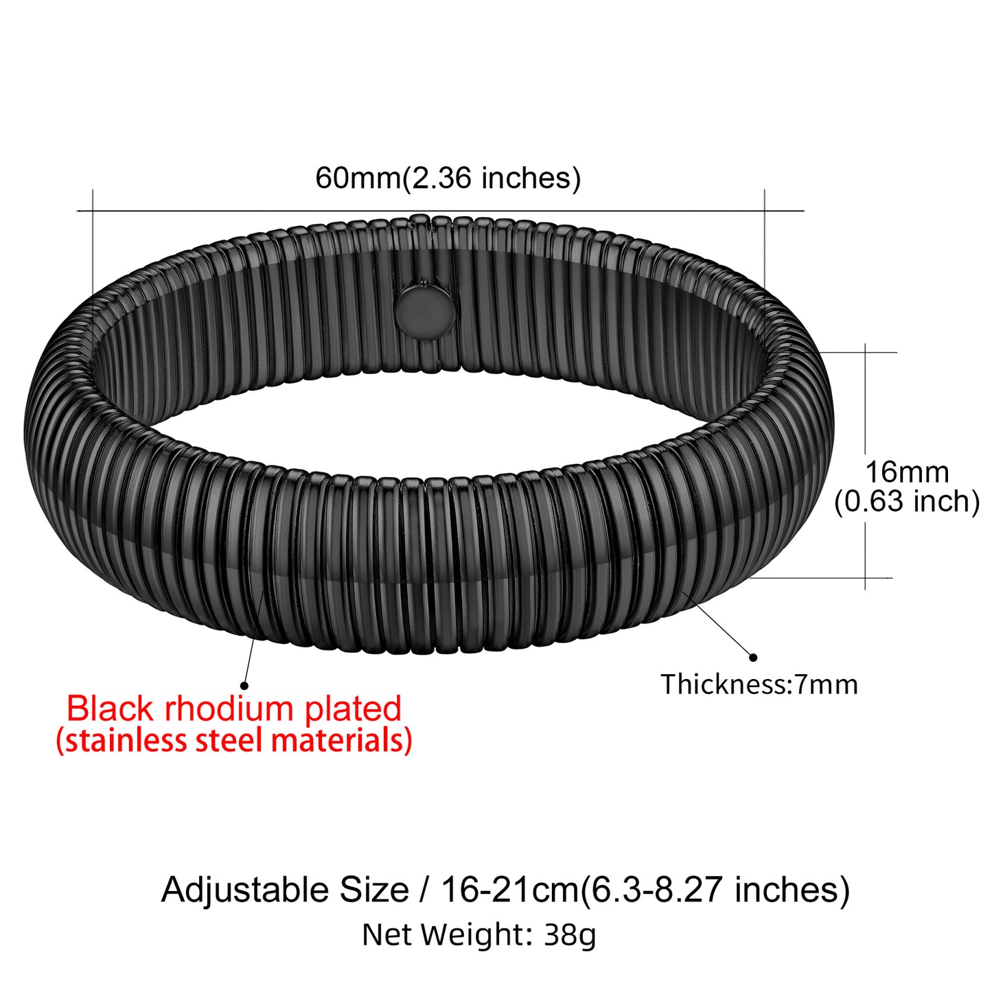 Stretch Chain Bangle Bracelet for Women Men, 10/16/20mm Width