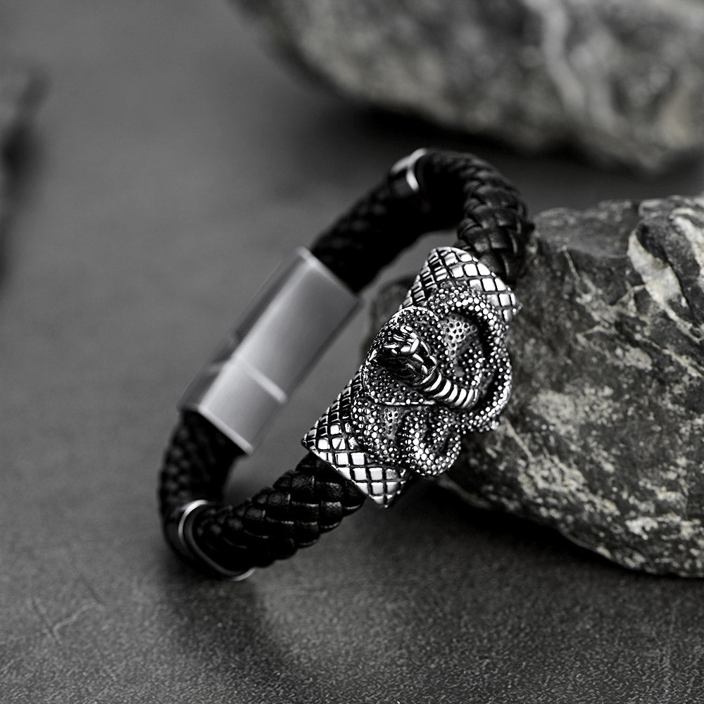FaithHeart Cobra Leather Bracelet Punk Cuff Bracelet FaithHeart