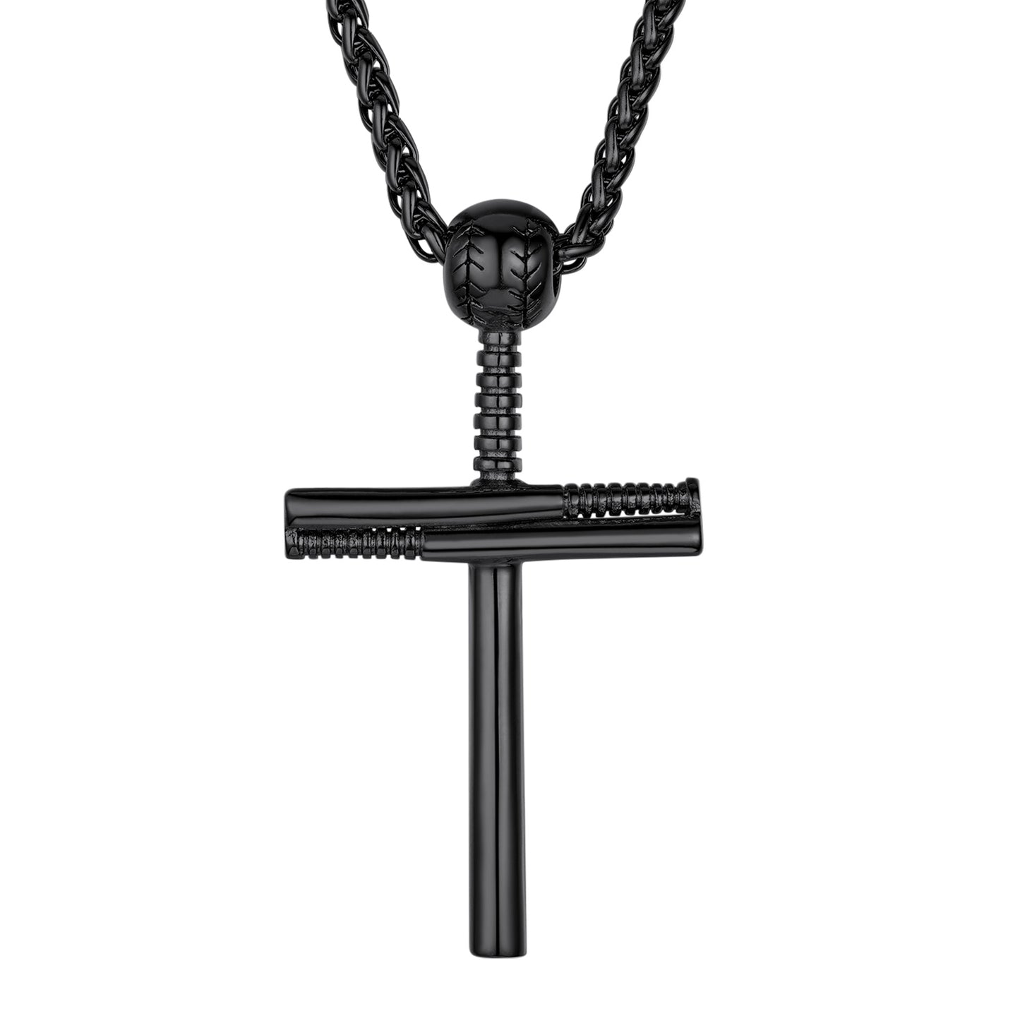 Black Baseball Bat Cross Pendant Necklace - Sport Jewelry for Men