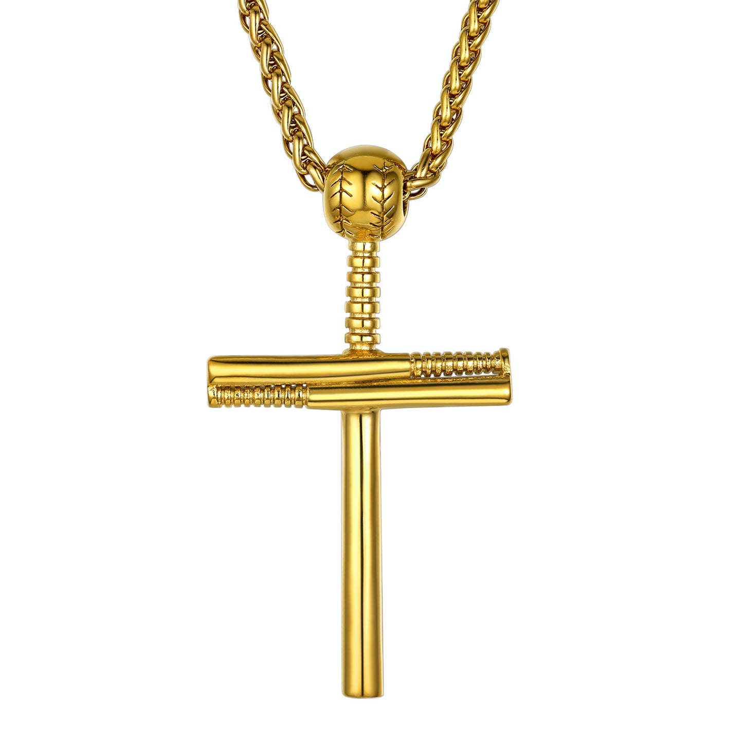Gold Baseball Bat Cross Necklace - Sport Jewelry