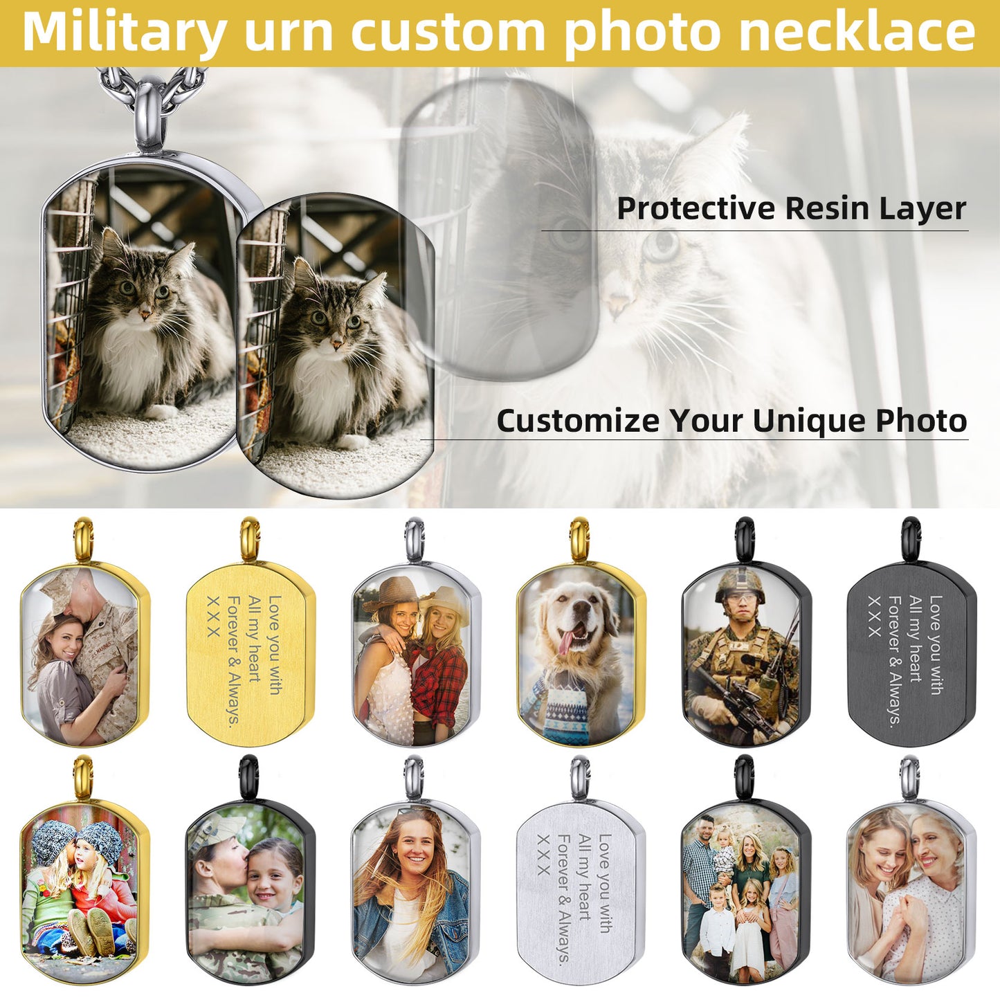Personalised Urn Picture Dog Tag Pendant Necklace for Ashes