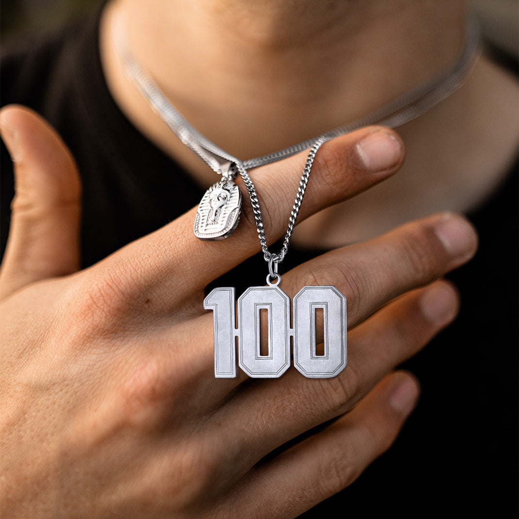 Number 100 sports jersey number necklace for men
