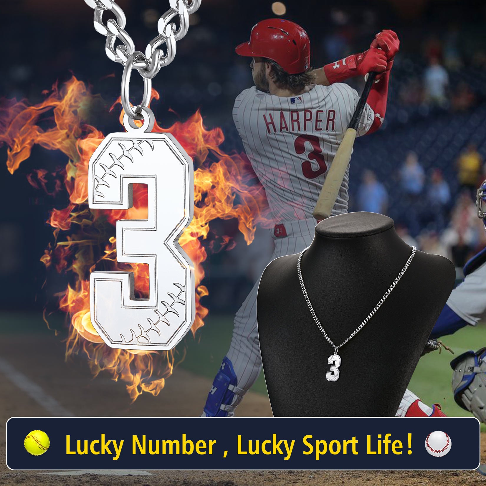 Inspiration Baseballs Number Necklace Chain for Sports Fan FaithHeart