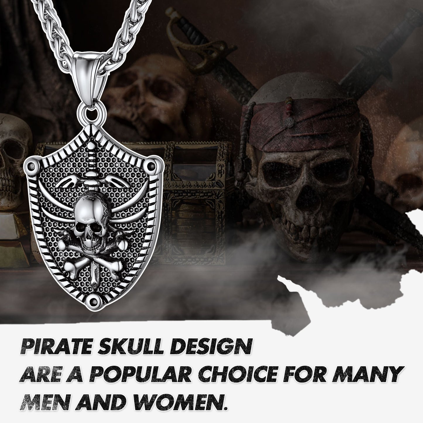 Pirate Skull Necklace for Men and Women - Gothic Punk Jewelry