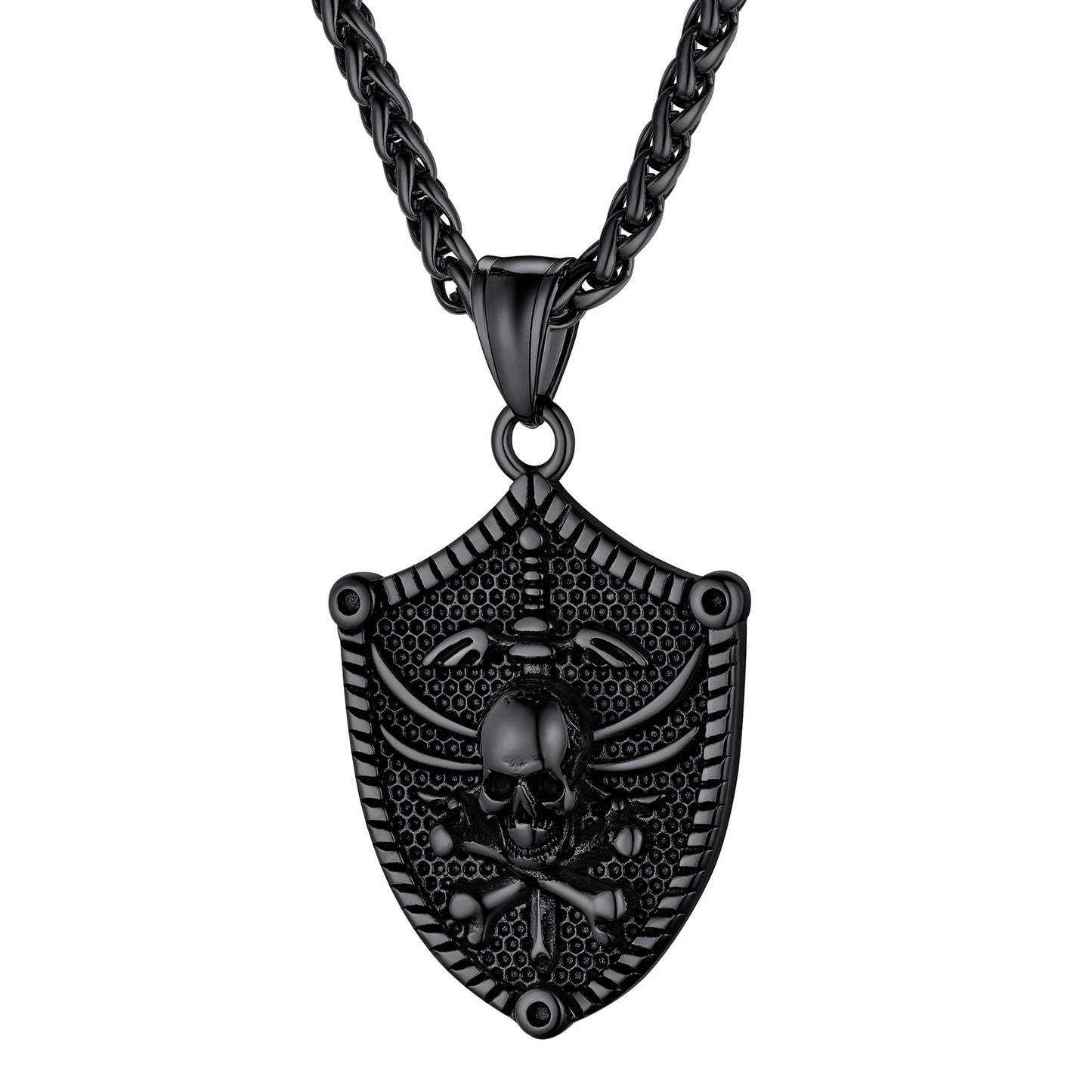 Black Skull Shield Necklace for Men