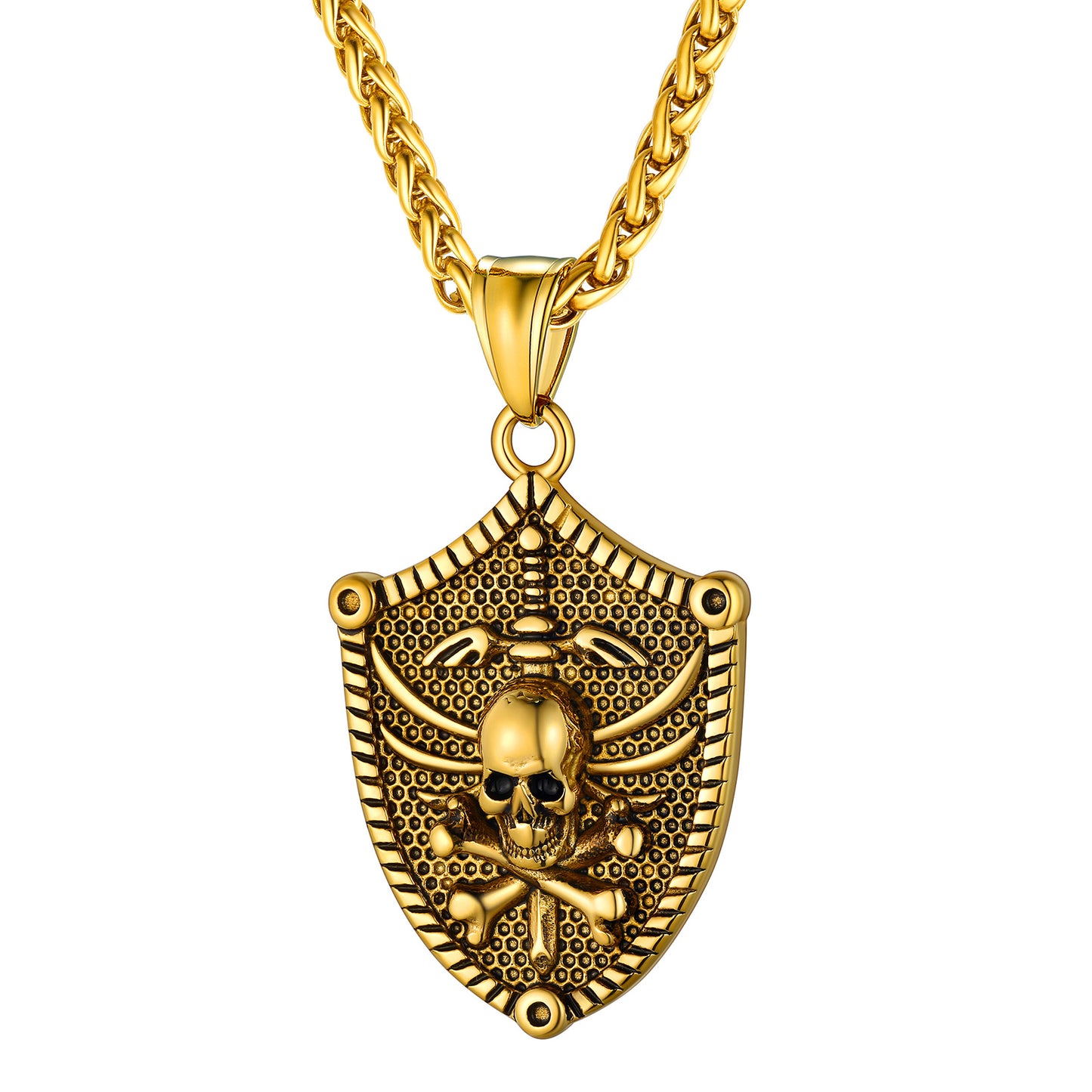 Gold Skull Shield Pendant Necklace