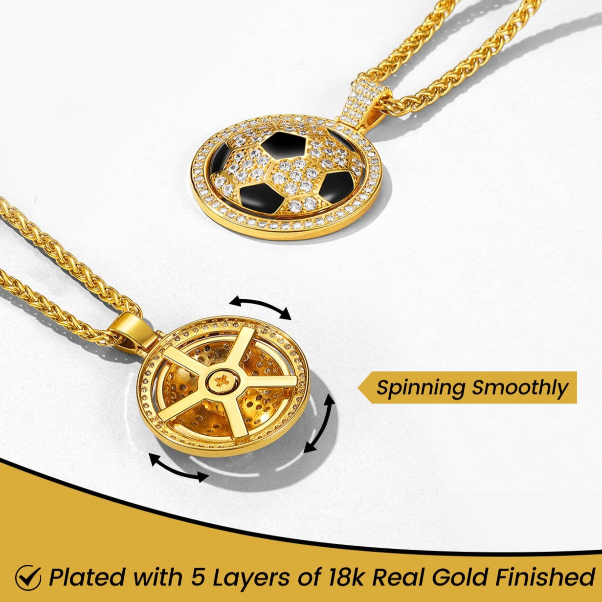 Bling Soccer Spinner Pendant Sports Necklace FaithHeart