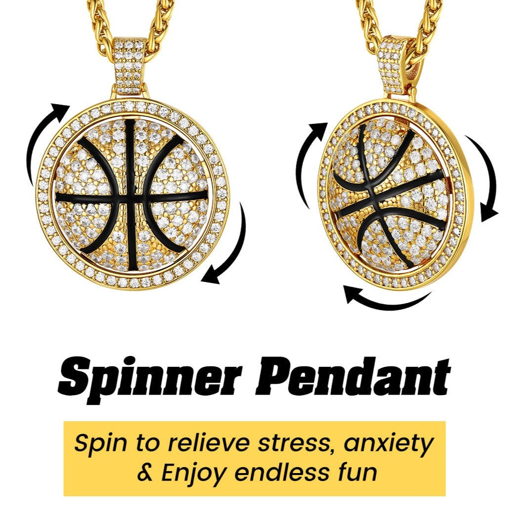 CZ Basketball Spinner Pendant Sports Hiphop Necklace FaithHeart
