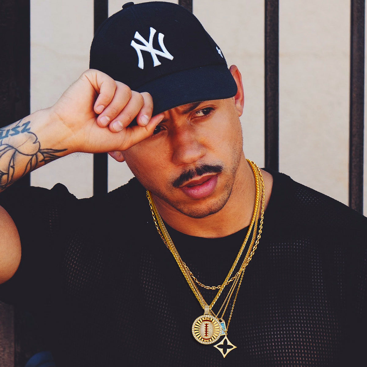 Customizable Gold Zirconia Football Round Medal Necklaces for Sports FaithHeart