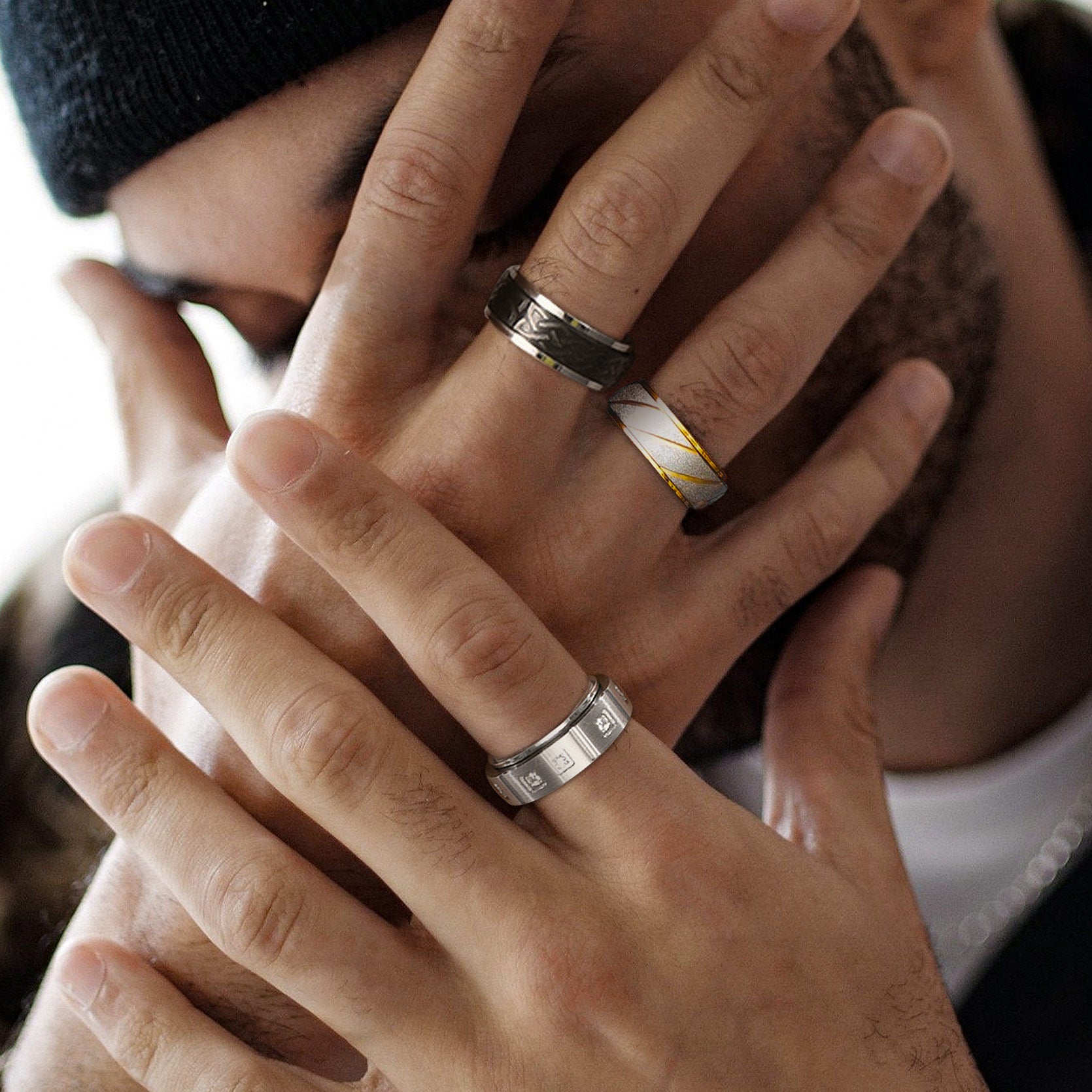 Men's stainless steel fidget rings, various designs for anxiety relief