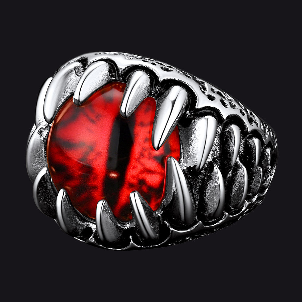 FaithHeart Gothic Dragon Teeth Red Evil Eyes Ring For Men FaithHeart