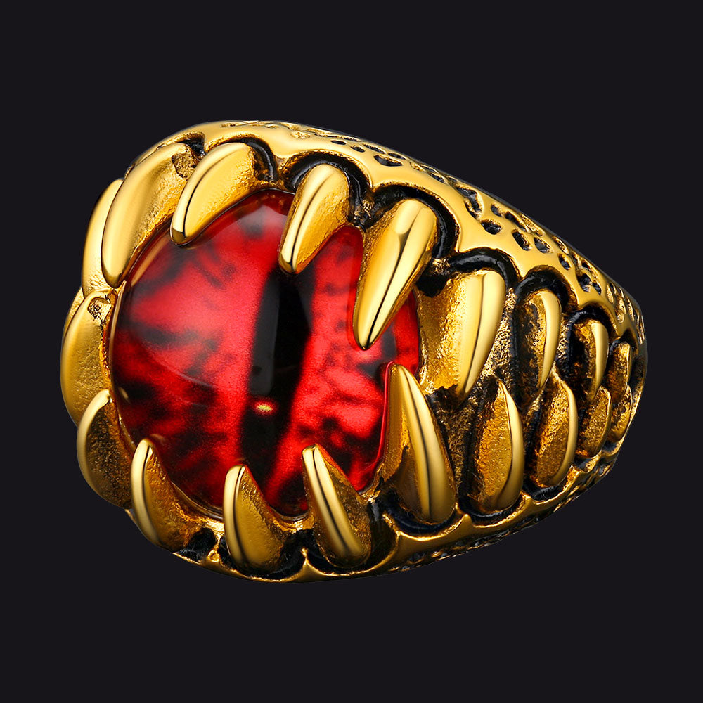 FaithHeart Gothic Dragon Teeth Red Evil Eyes Ring For Men FaithHeart