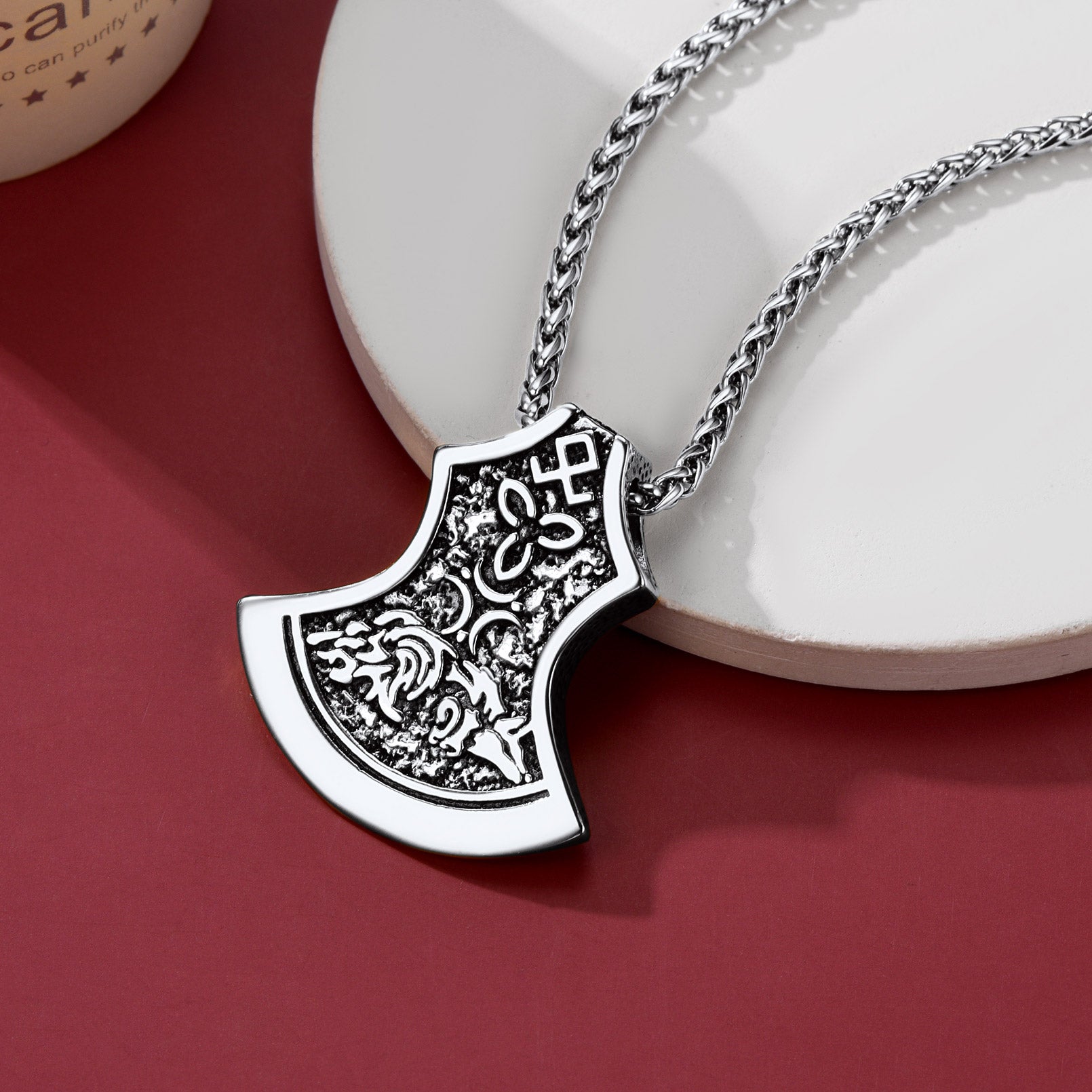 Silver Viking Axe Pendant Necklace, stainless steel necklace