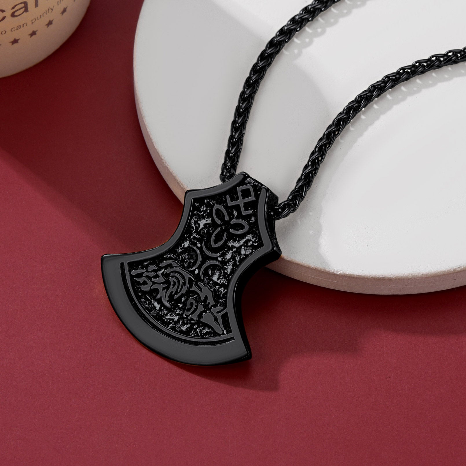 Black Viking Axe Pendant Necklace for Men, Stainless Steel