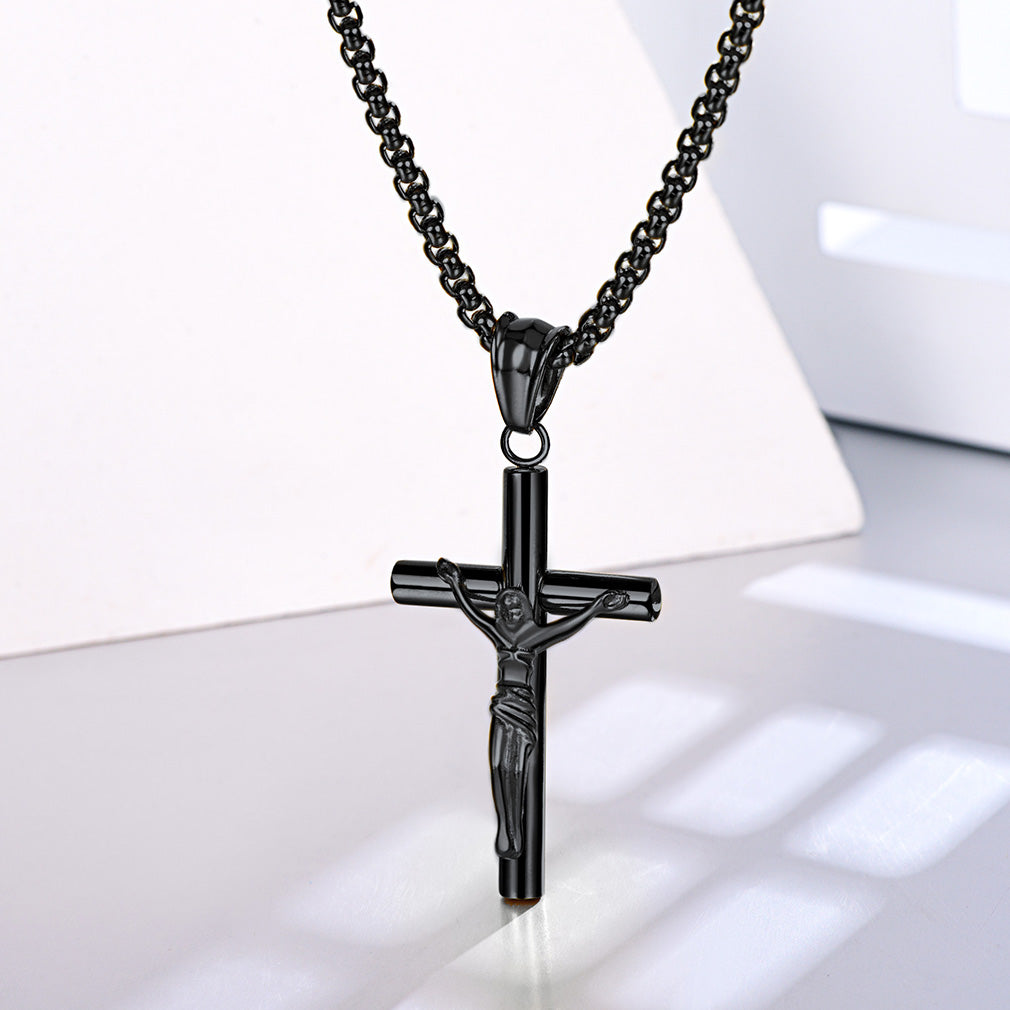 Black Stainless Steel Cross Pendant Necklace for Men