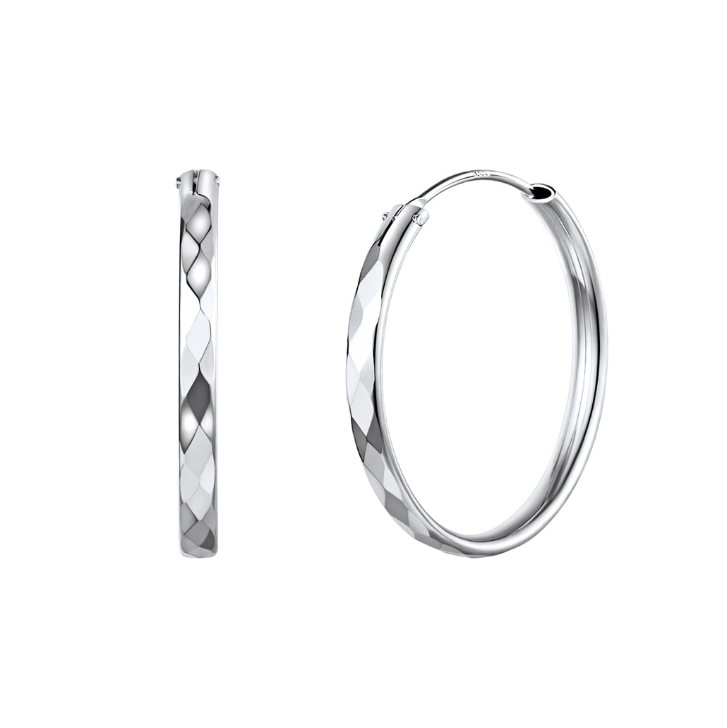 Diamond-Cut Silver Hoop Earrings for Girls 30/50/70mm