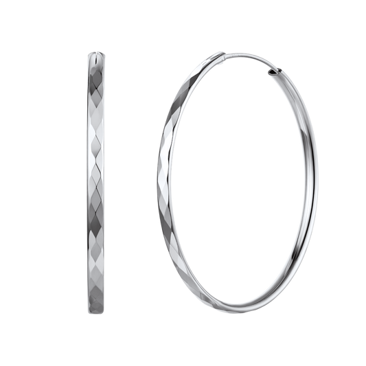 Diamond-Cut Silver Hoop Earrings for Girls 30/50/70mmimg