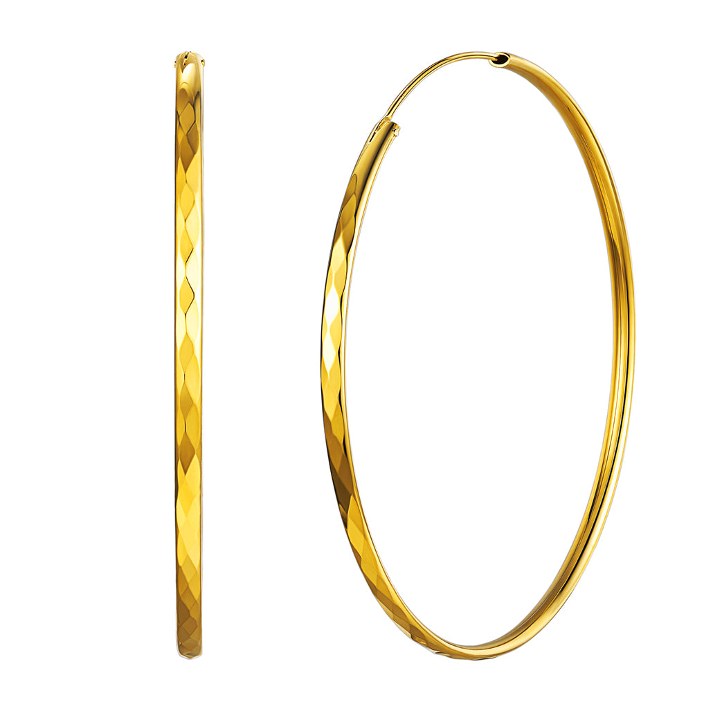 Diamond-Cut Silver Hoop Earrings for Girls 30/50/70mm