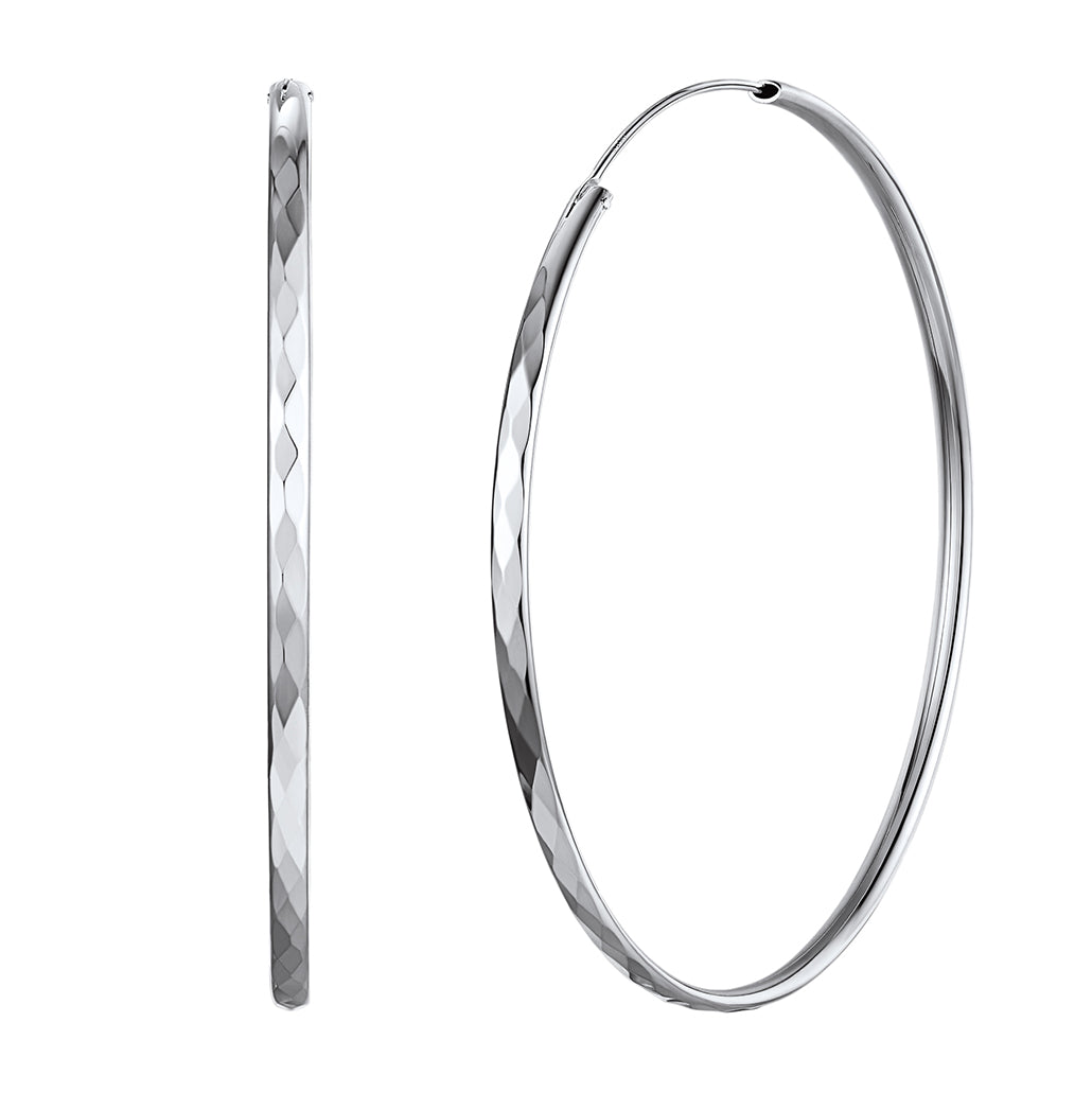 Diamond-Cut Silver Hoop Earrings for Girls 30/50/70mm