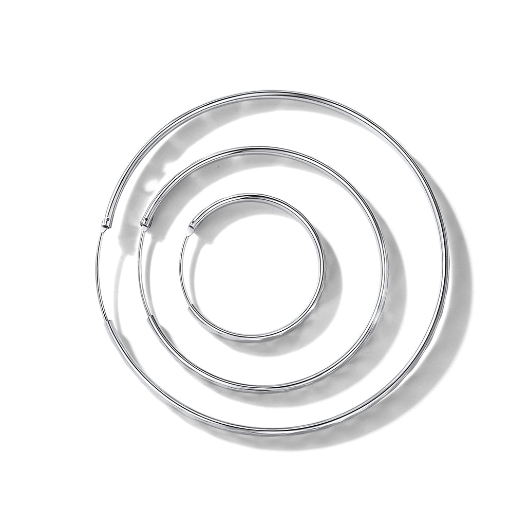 Diamond-Cut Silver Hoop Earrings for Girls 30/50/70mm