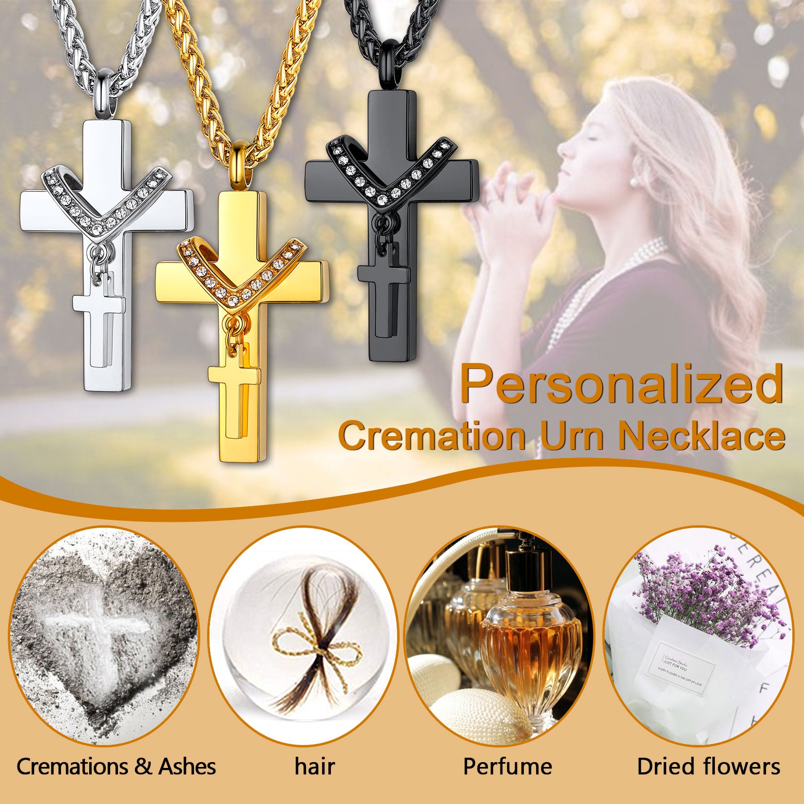 Personalized Double Cross Cremation Urn Necklace for Ashes