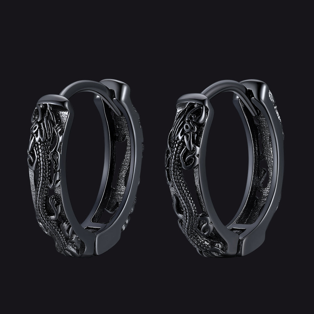 Gothic Punk Dragon Animals Hollow Hoop Huggie Earrings for Men