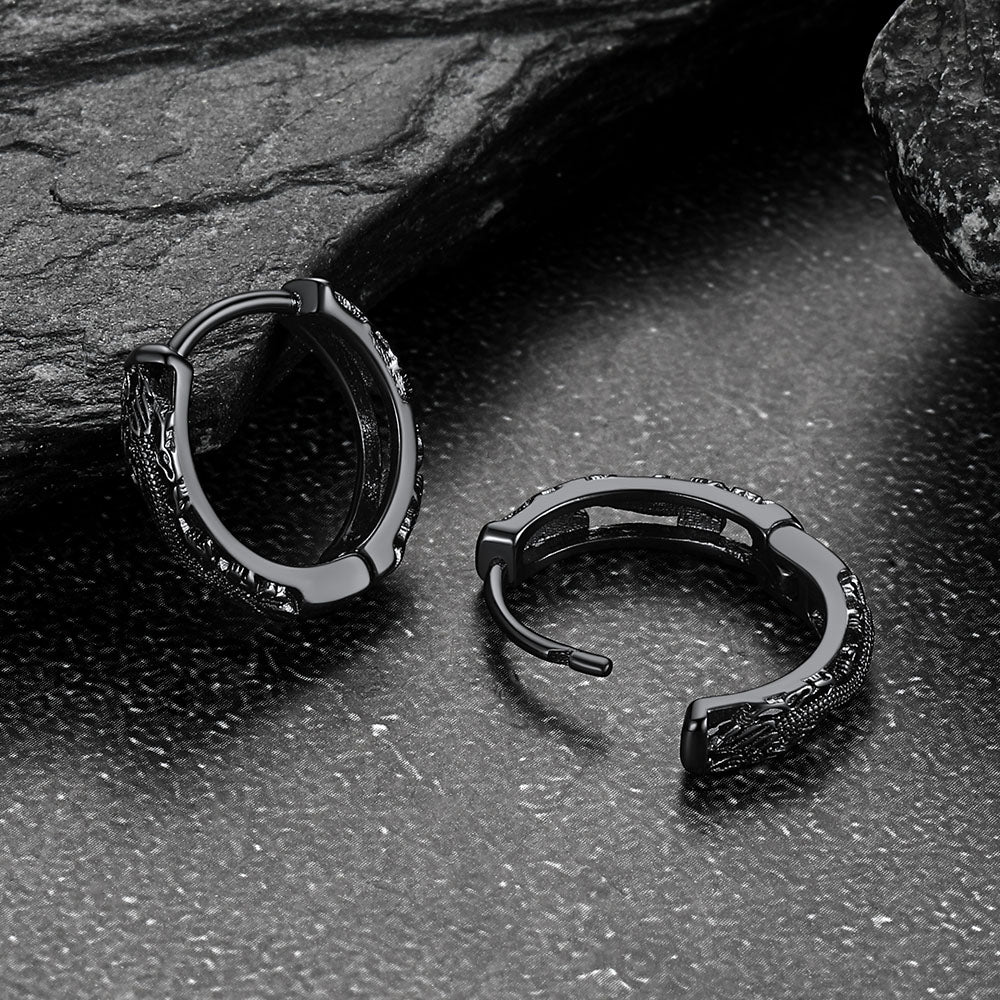 Gothic Punk Dragon Animals Hollow Hoop Huggie Earrings for Men