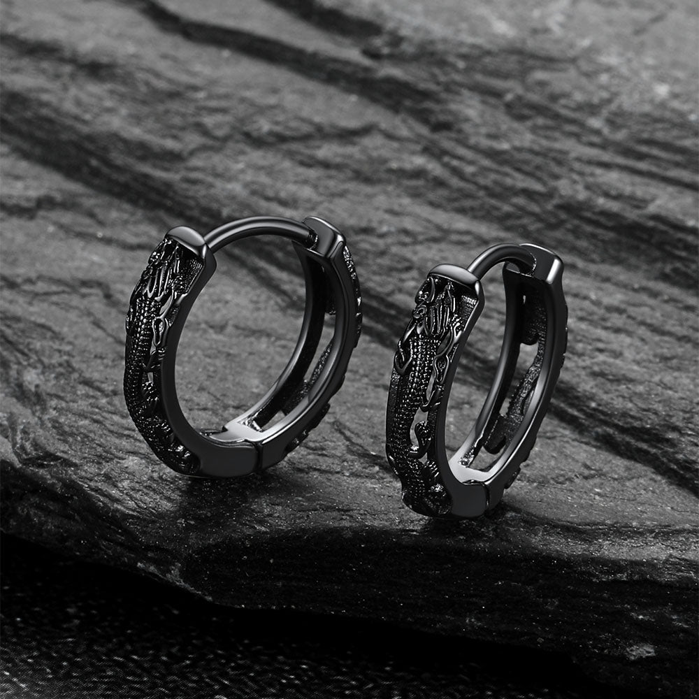Gothic Punk Dragon Animals Hollow Hoop Huggie Earrings for Men