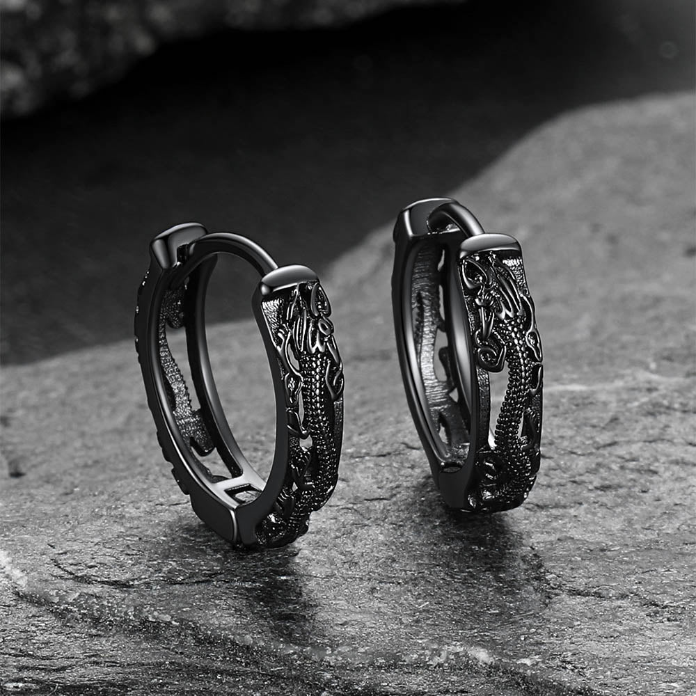 Gothic Punk Dragon Animals Hollow Hoop Huggie Earrings for Men