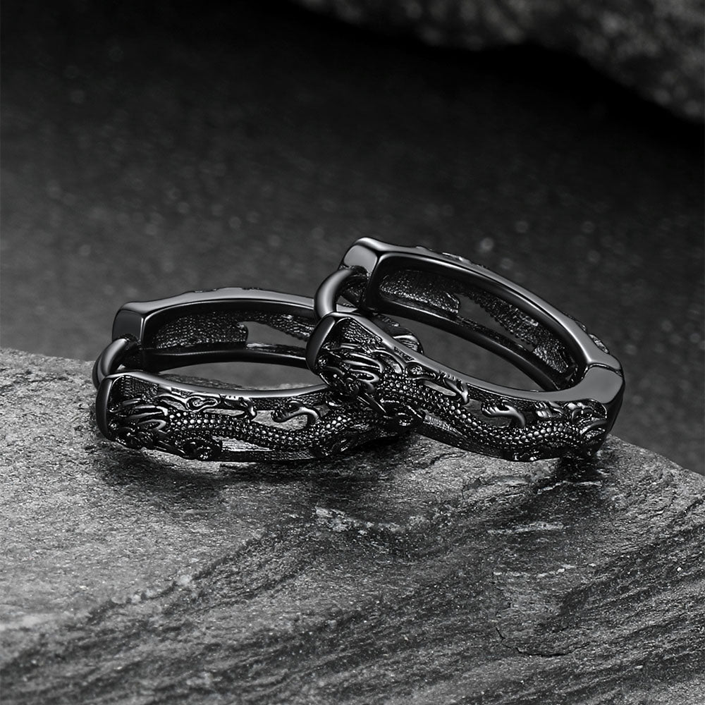 Gothic Punk Dragon Animals Hollow Hoop Huggie Earrings for Men