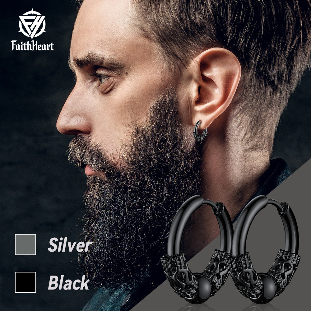 Black Punk Dragon Totem Huggie Hoop Earrings for Men
