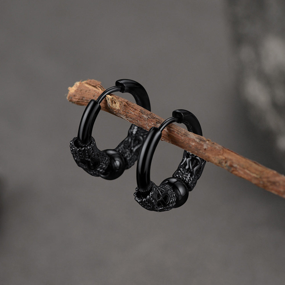Black dragon totem hoop earrings for men