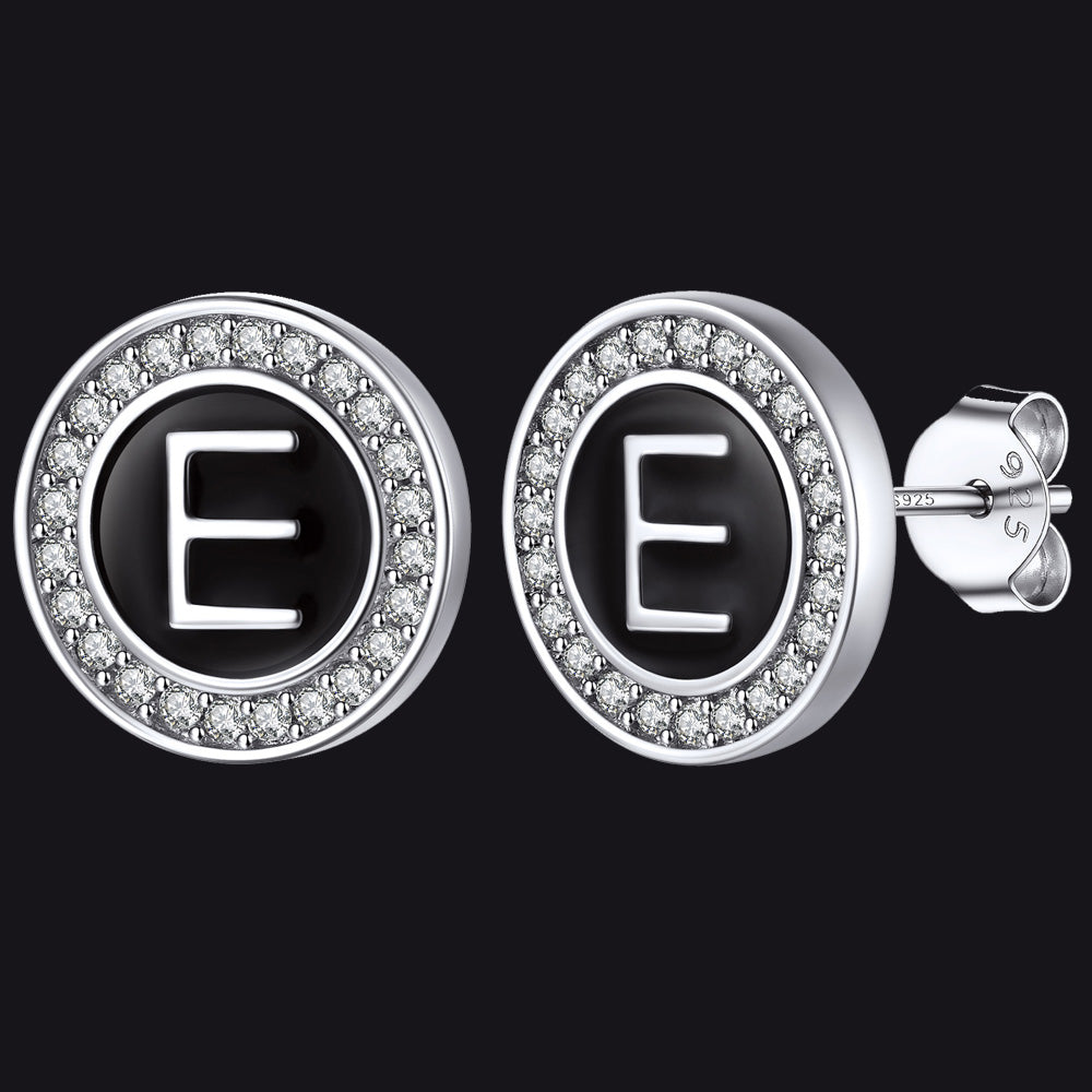 A-Z Initial Letter CZ Sterling Silver Stud Earrings FaithHeart