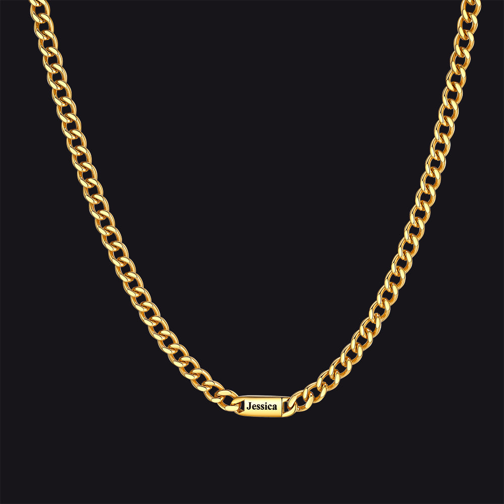 Custom Engraved 1-5 Name Chain Link Necklace for Men