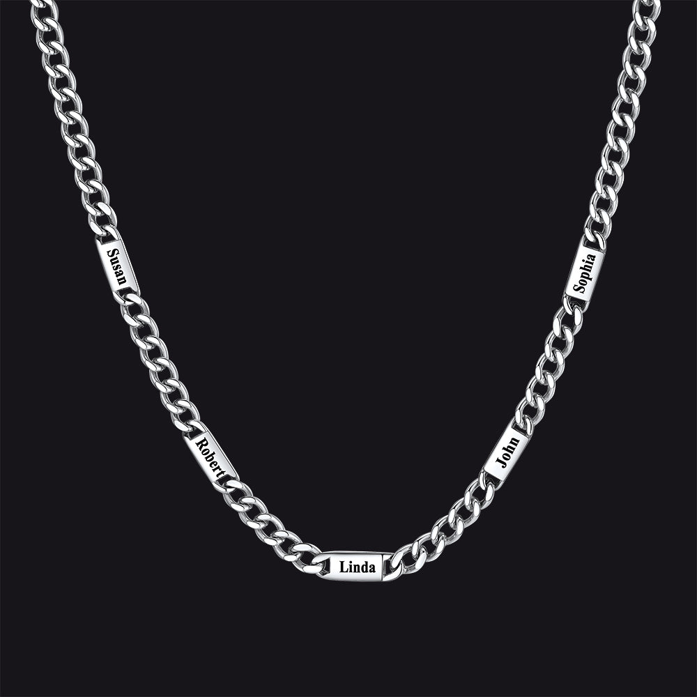 Custom Engraved 1-5 Name Chain Link Necklace for Men
