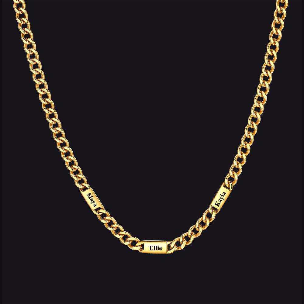 Custom Engraved 1-5 Name Chain Link Necklace for Men
