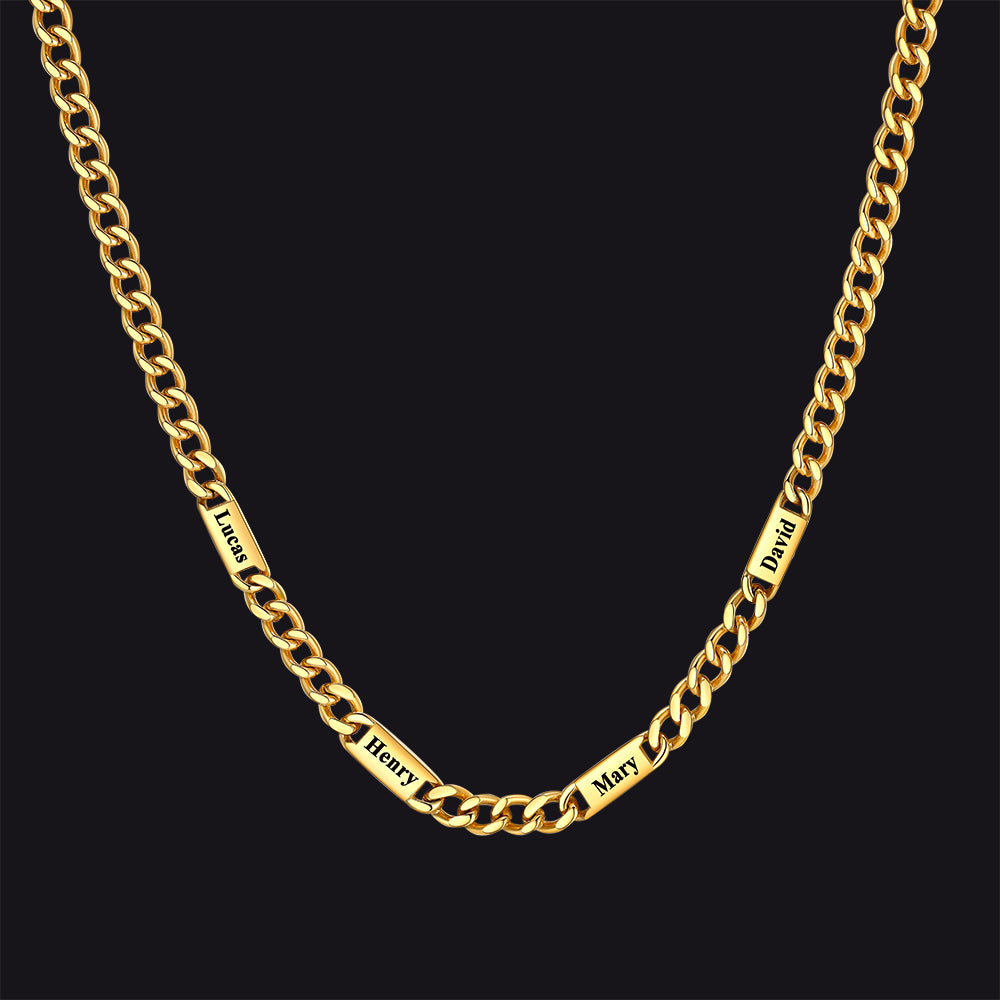 Custom Engraved 1-5 Name Chain Link Necklace for Men