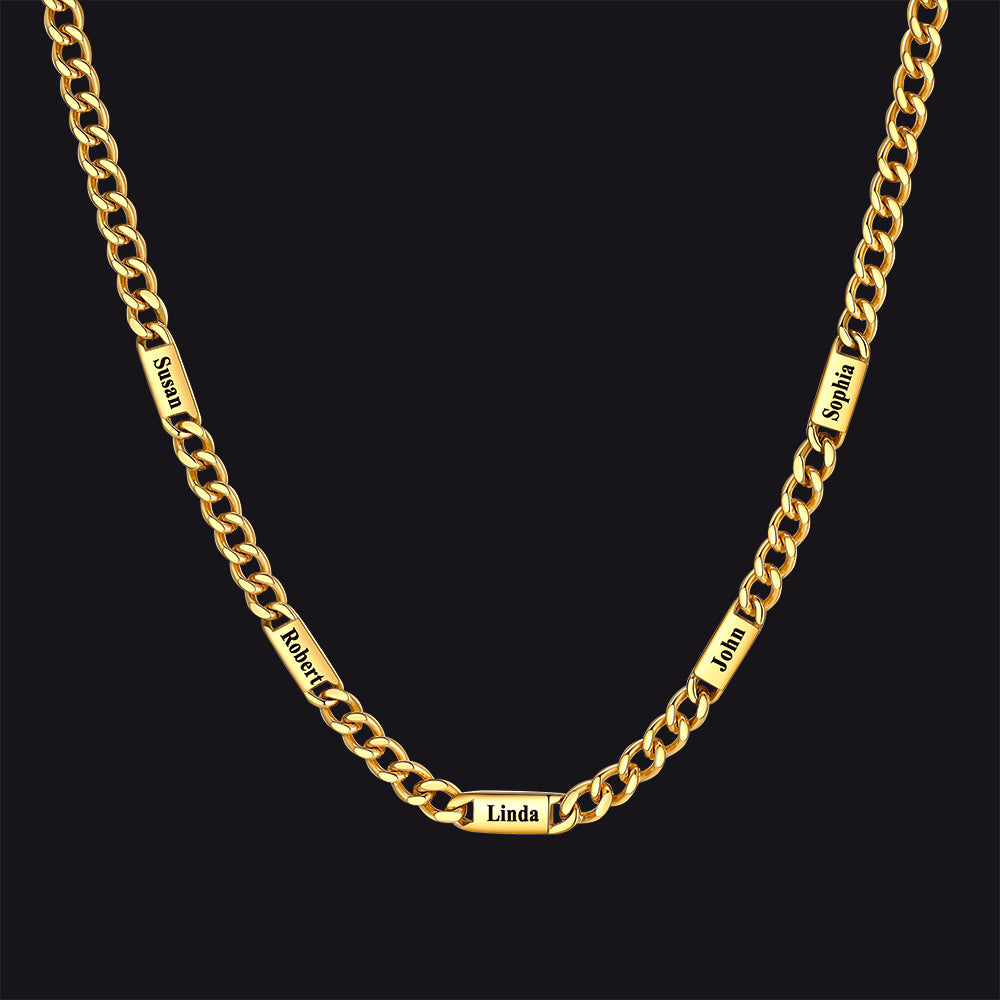 Custom Engraved 1-5 Name Chain Link Necklace for Men