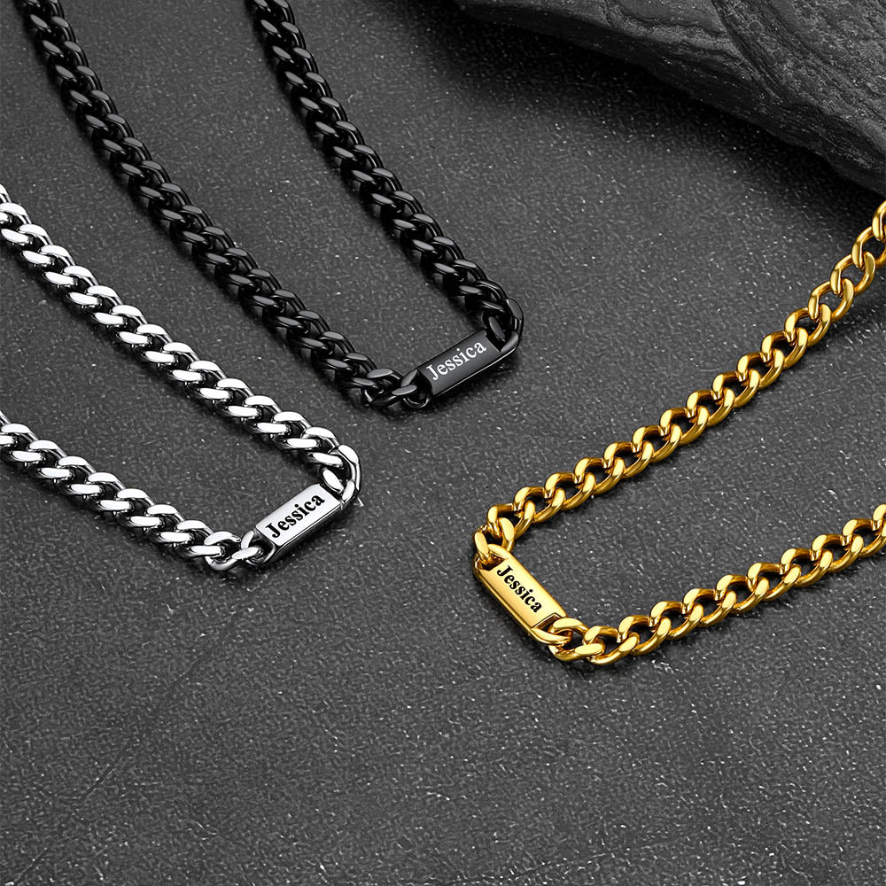 Custom Engraved 1-5 Name Chain Link Necklace for Men