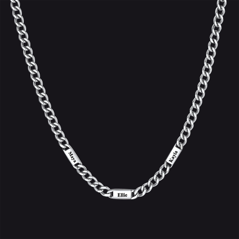Custom Engraved 1-5 Name Chain Link Necklace for Men