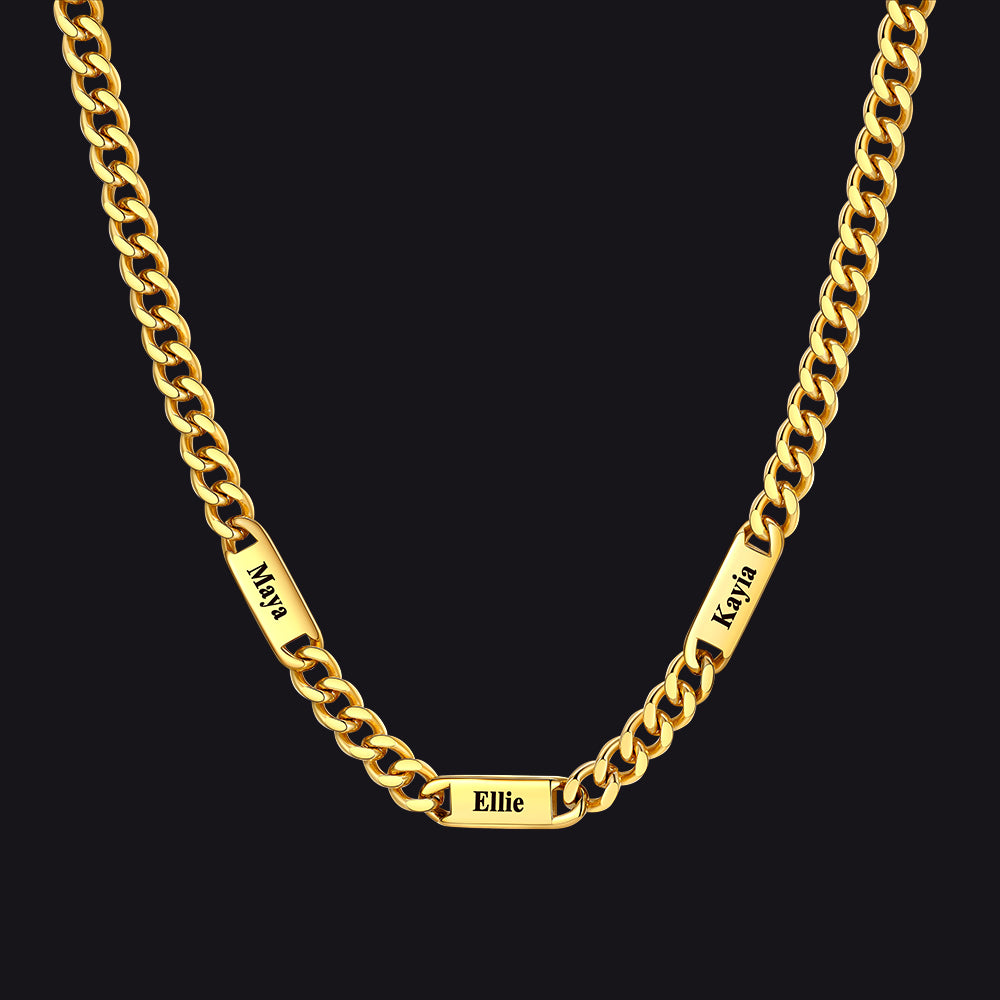 Custom Engraved 1-5 Name Chain Link Necklace for Men