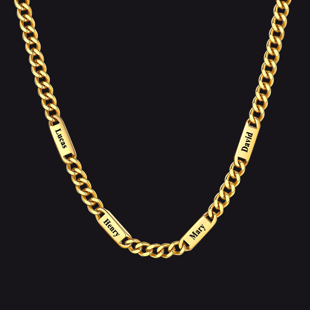 Custom Engraved 1-5 Name Chain Link Necklace for Men